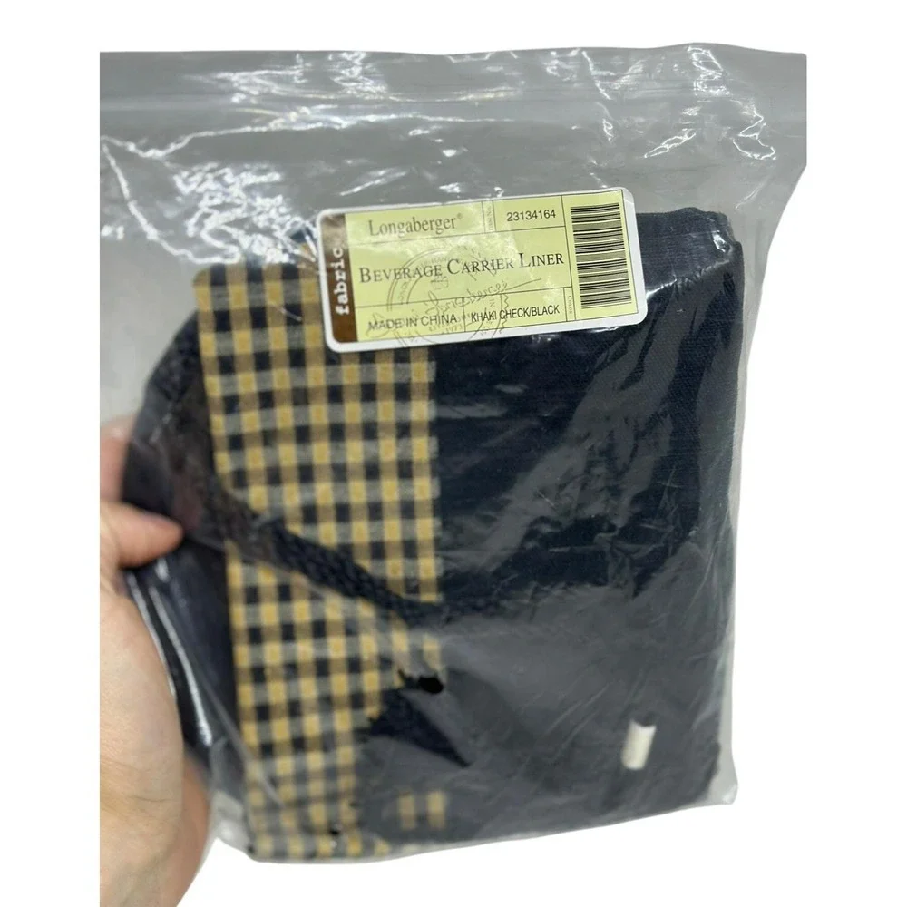 Longaberger‎ Beverage Carrier Liner Khaki Check Black #23134164 NIP Accessory